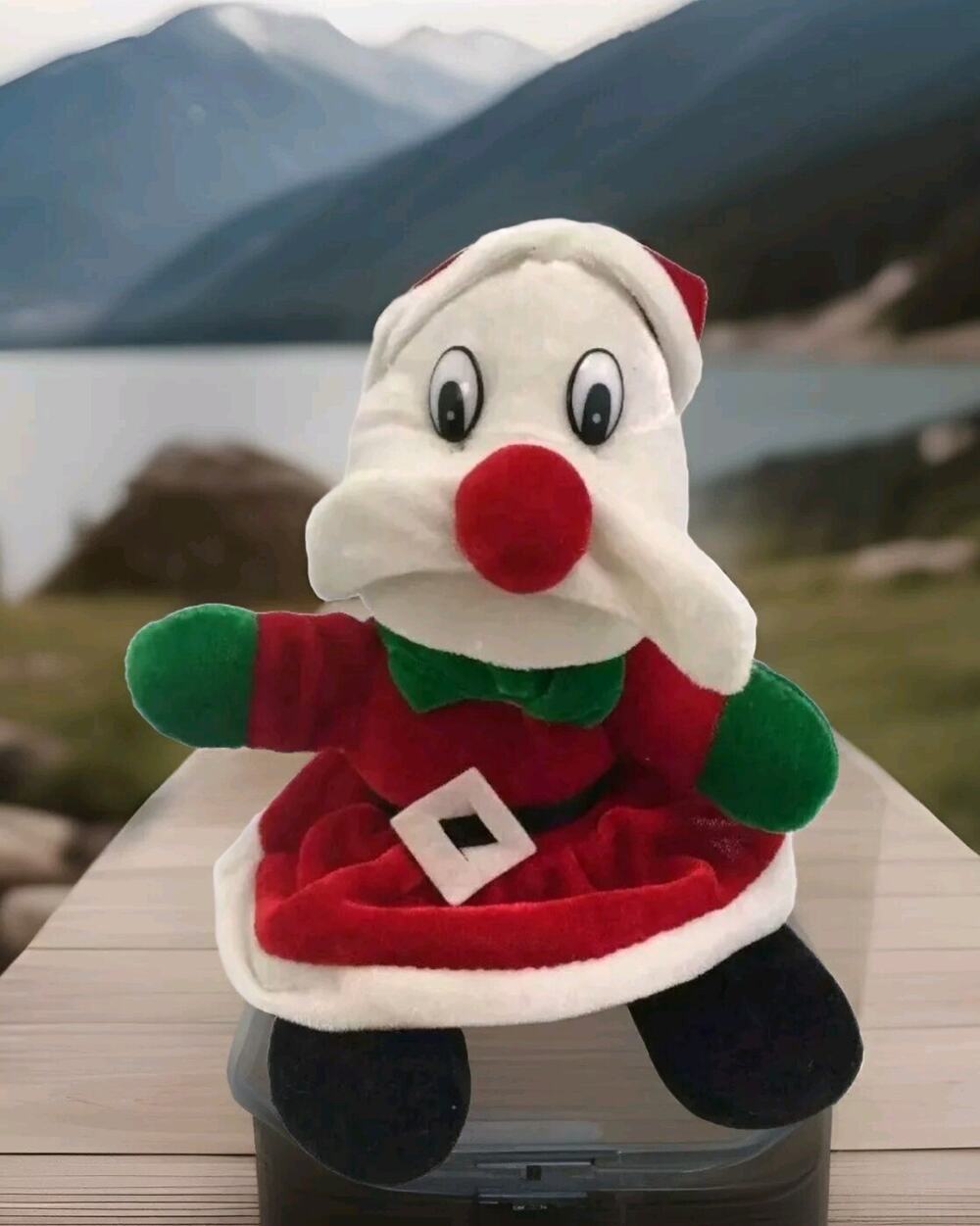 White Seal Red Santa Hat Christmas Dress Nose 9" Sitting Holiday Decor